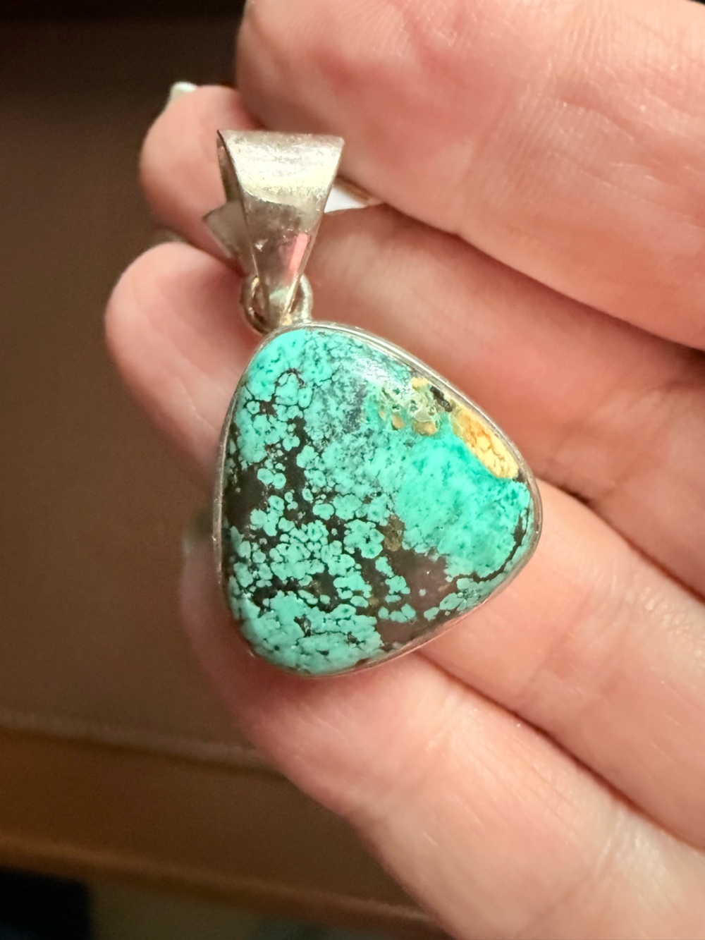 Vintage Sterling Silver Turquoise Pendant | Natural Matrix Stone | Southwestern - Picture 10 of 11